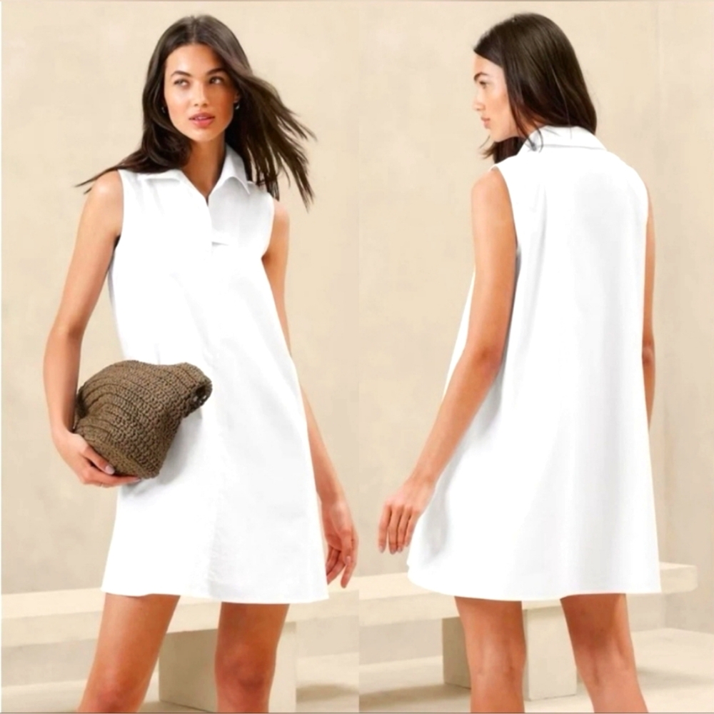 BANANA REPUBLIC Poplin Sleeveless White A-Line Mini Dress Size: XXL NWT